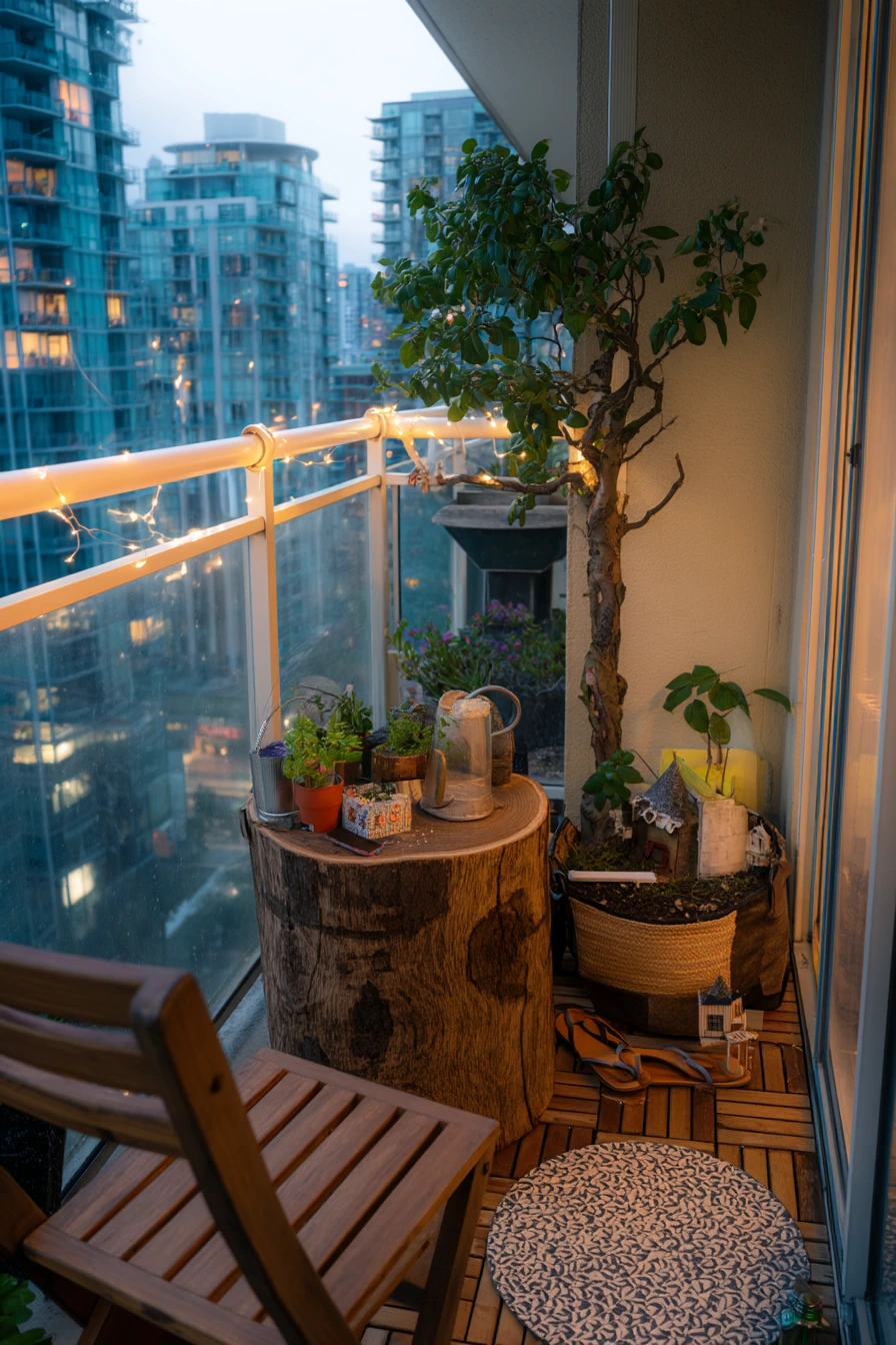 Renter-Friendly Fairy Garden on a Balcony Stump