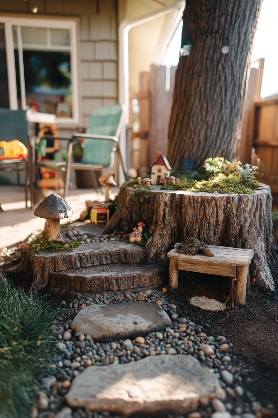 Backyard Tree Stump Fairy Garden with Kid-Friendly Magic