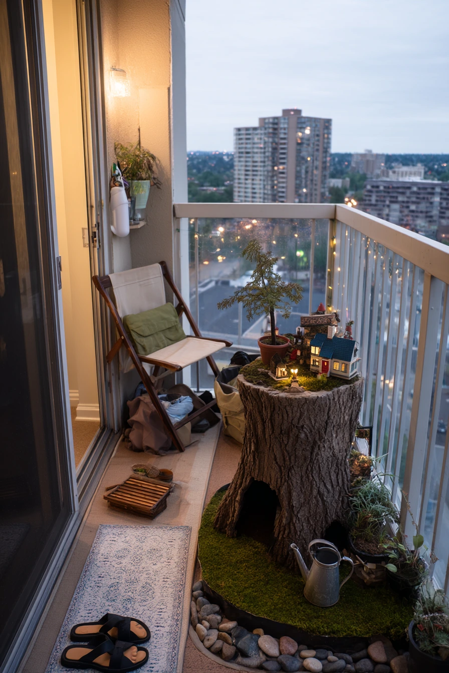 Renter-Friendly Fairy Garden on a Balcony Stump