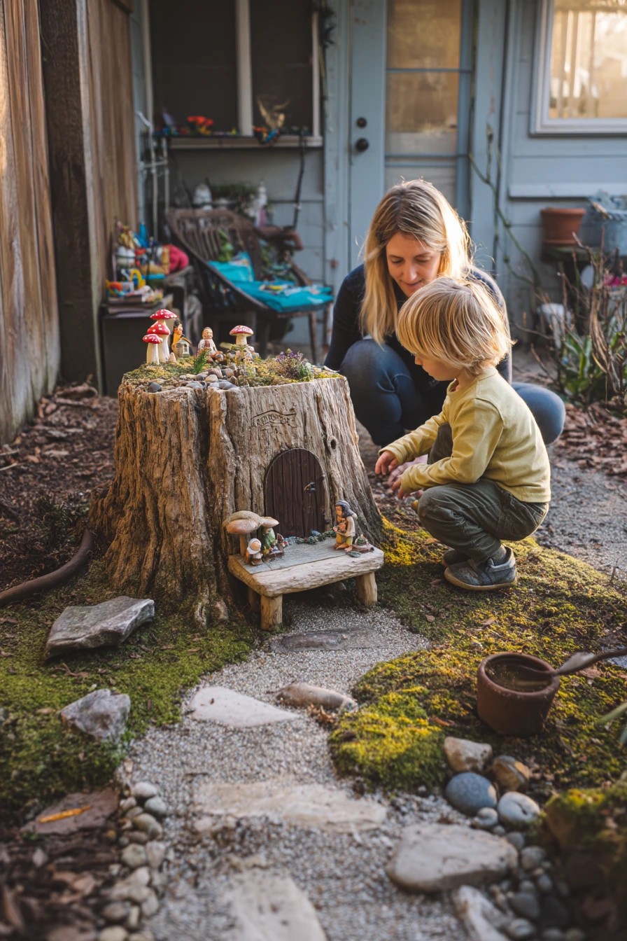 Backyard Tree Stump Fairy Garden with Kid-Friendly Magic