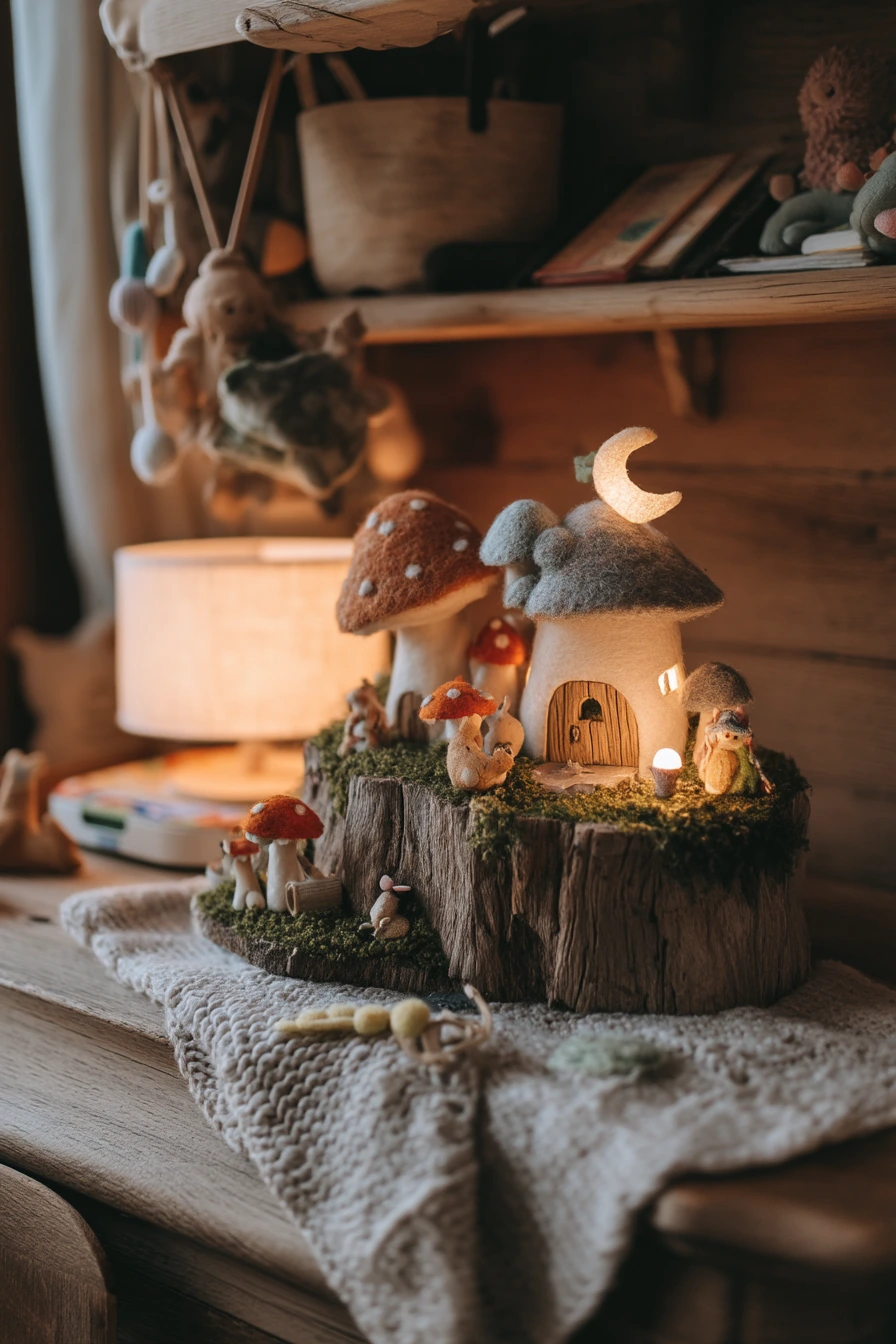 Indoor Tree Stump Fairy Garden for a Nursery Shelf