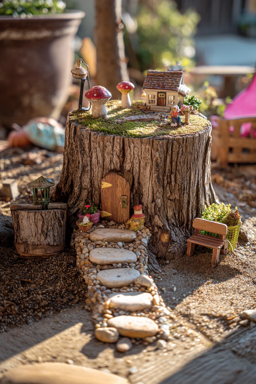 Backyard Tree Stump Fairy Garden with Kid-Friendly Magic