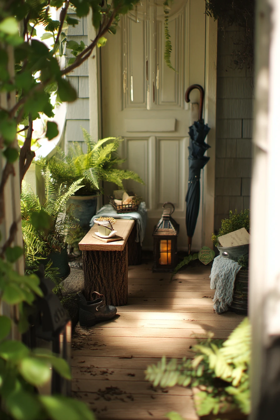 Porch Stump Fairy Garden in a Small-Space Entry