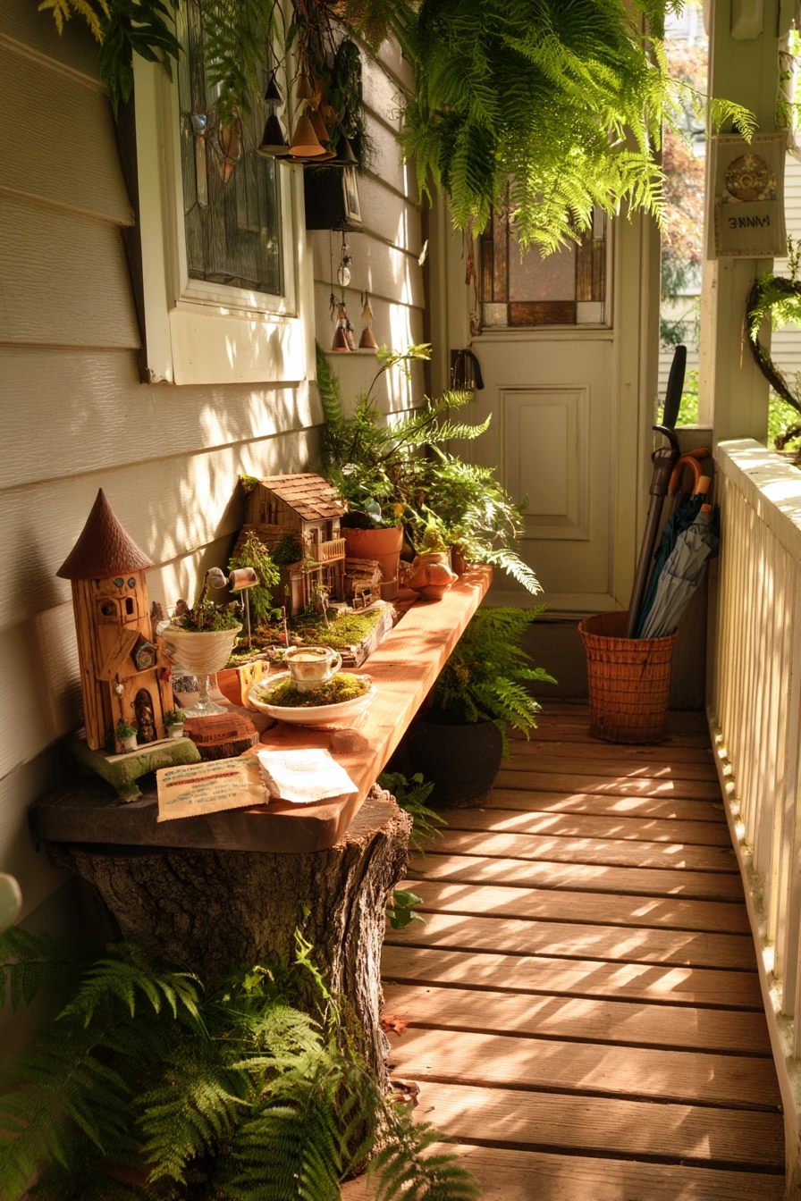 Porch Stump Fairy Garden in a Small-Space Entry