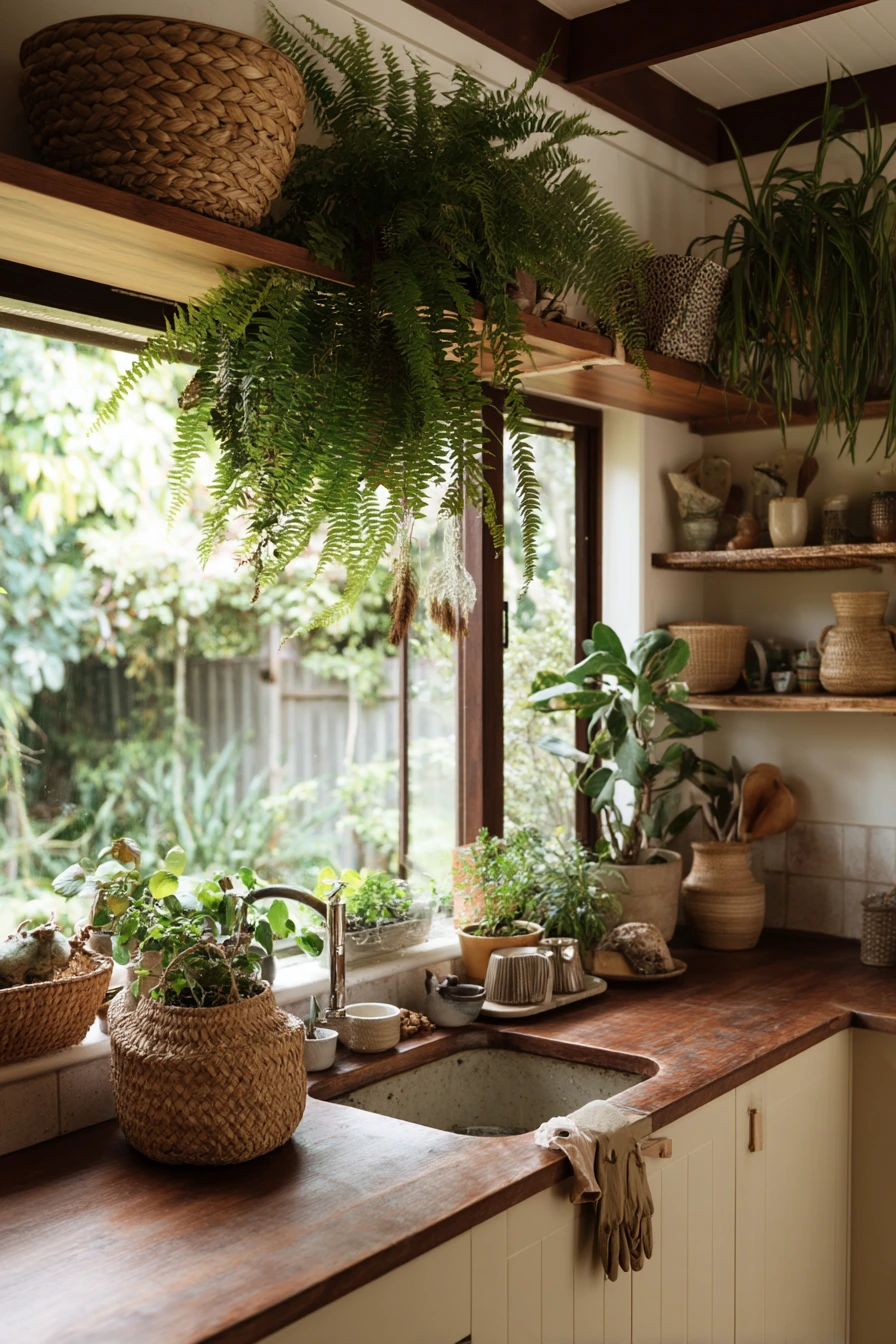 Plant-Filled Corner Kitchen