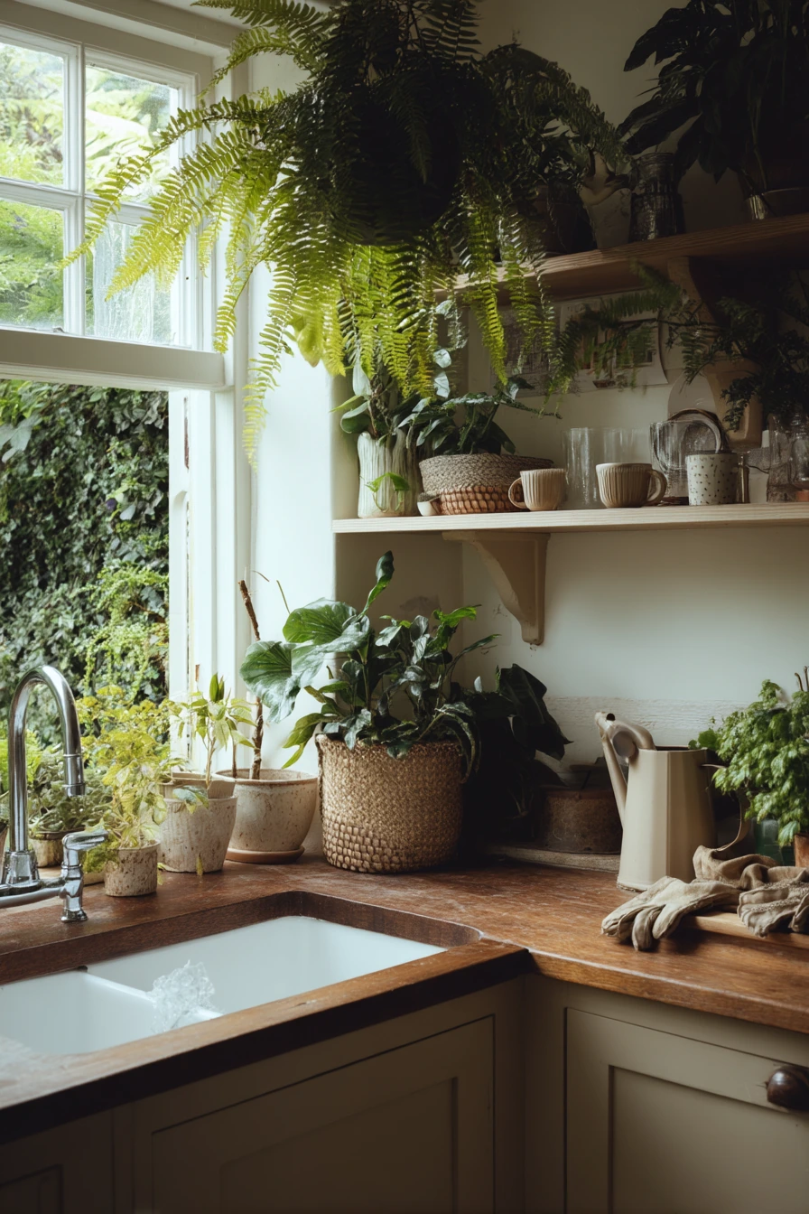 Plant-Filled Corner Kitchen