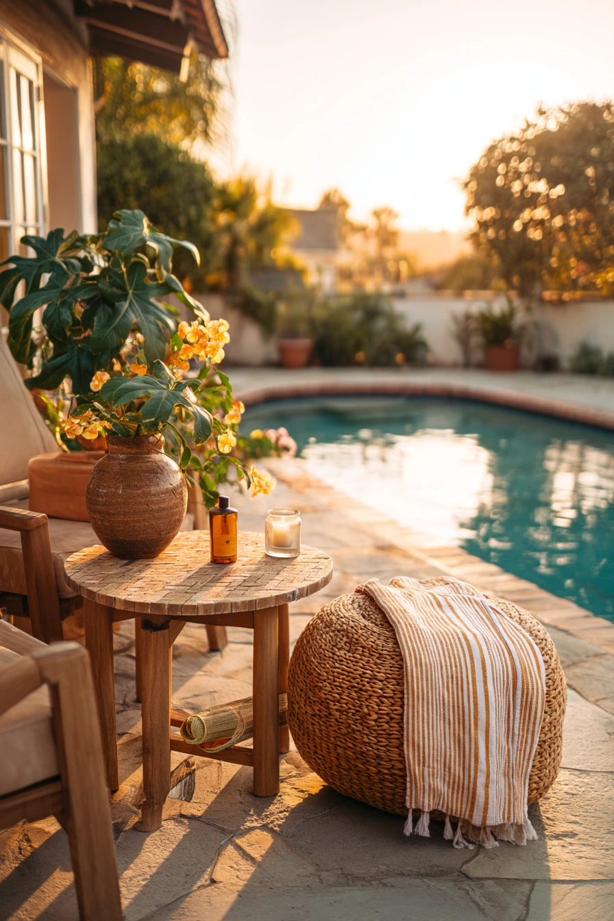 Poolside Tropical Patio at Golden Hour