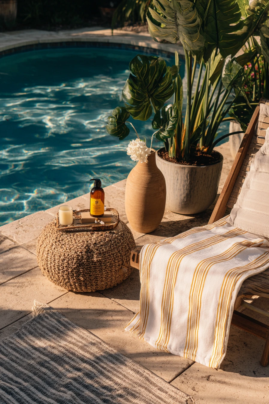 Poolside Tropical Patio at Golden Hour