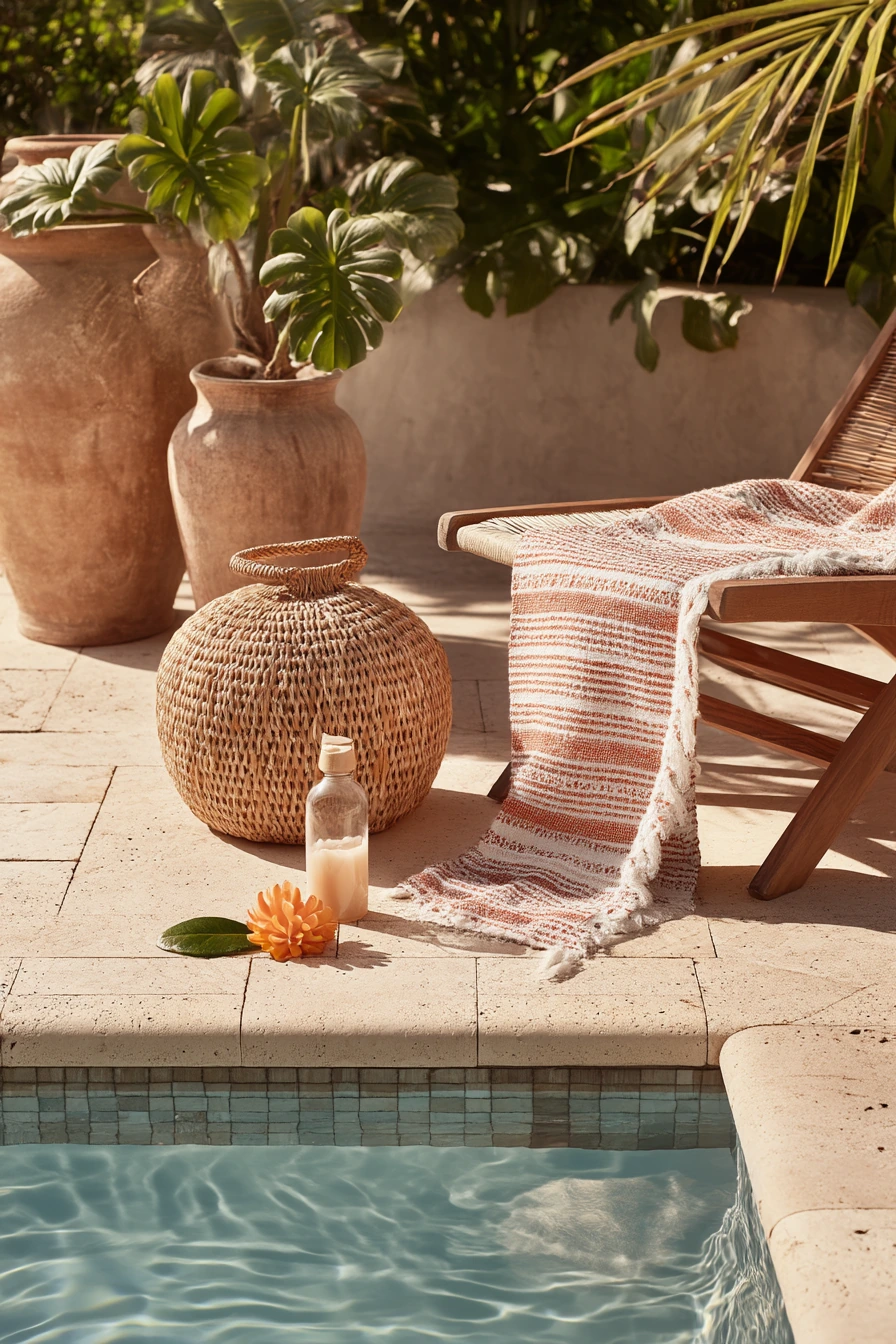 Poolside Tropical Patio at Golden Hour
