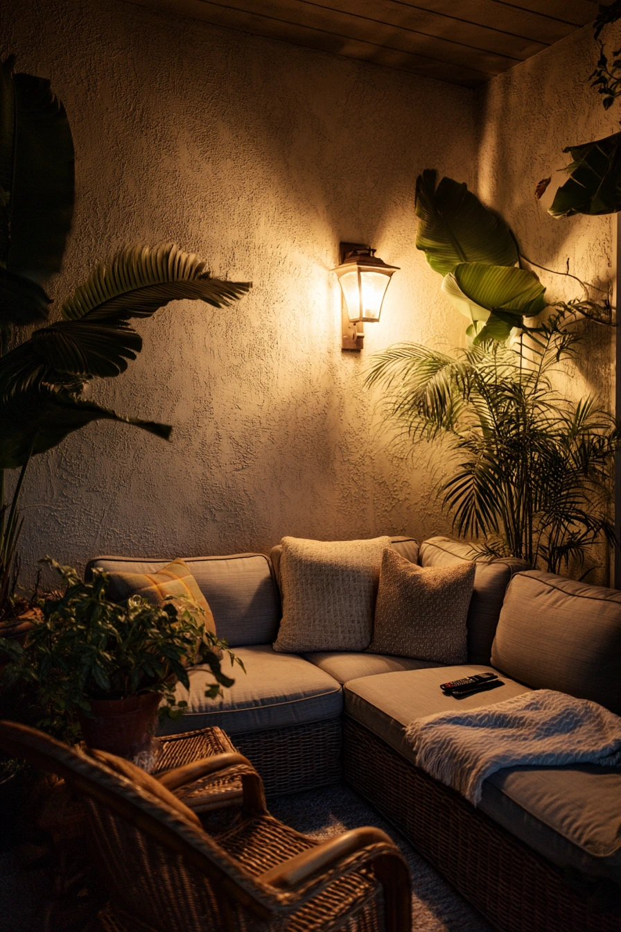 Nighttime Tropical Patio with Warm Practical Lighting