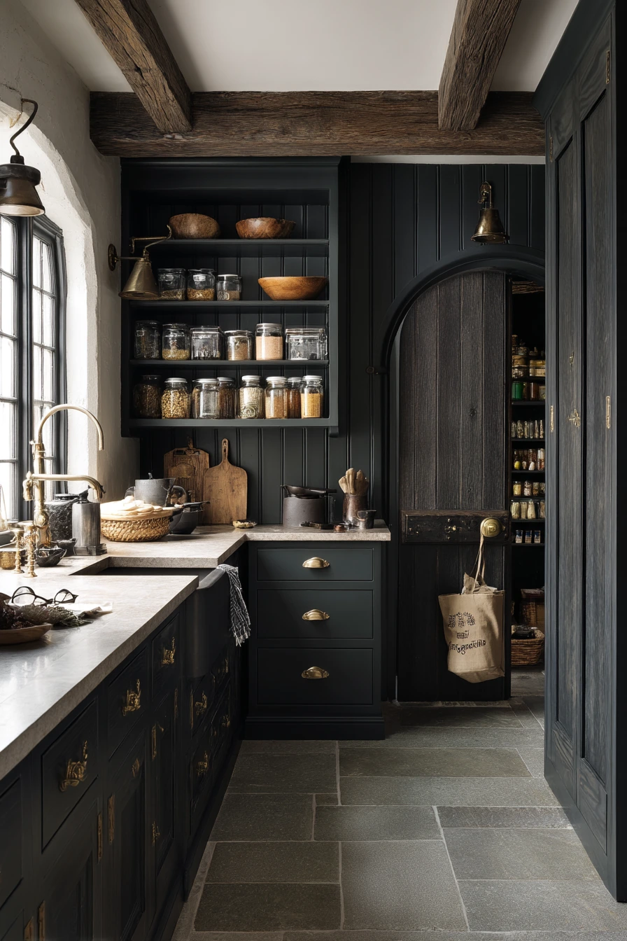 Moody Tudor Kitchen with Pantry Details