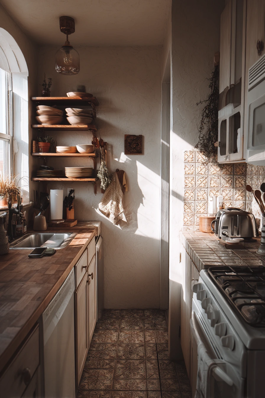 Small Tuscan Kitchen in a Narrow City Home