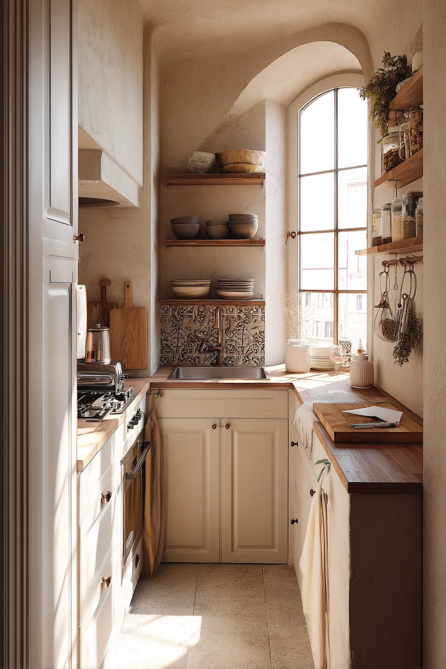 Small Tuscan Kitchen in a Narrow City Home