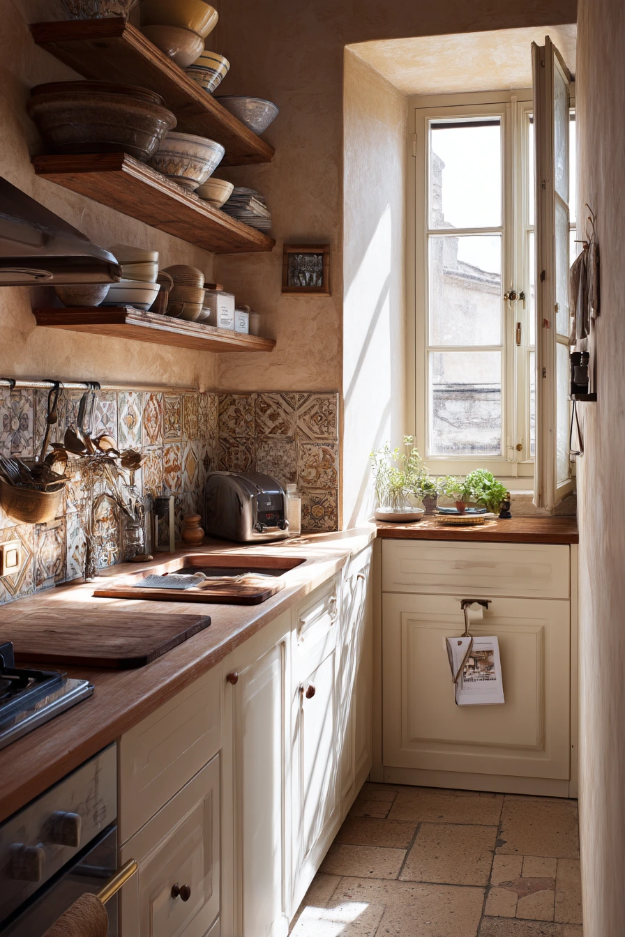 Small Tuscan Kitchen in a Narrow City Home