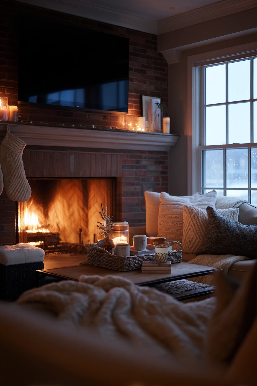 Cozy Winter TV Over Fireplace Styling