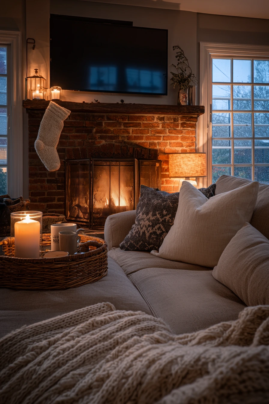 Cozy Winter TV Over Fireplace Styling