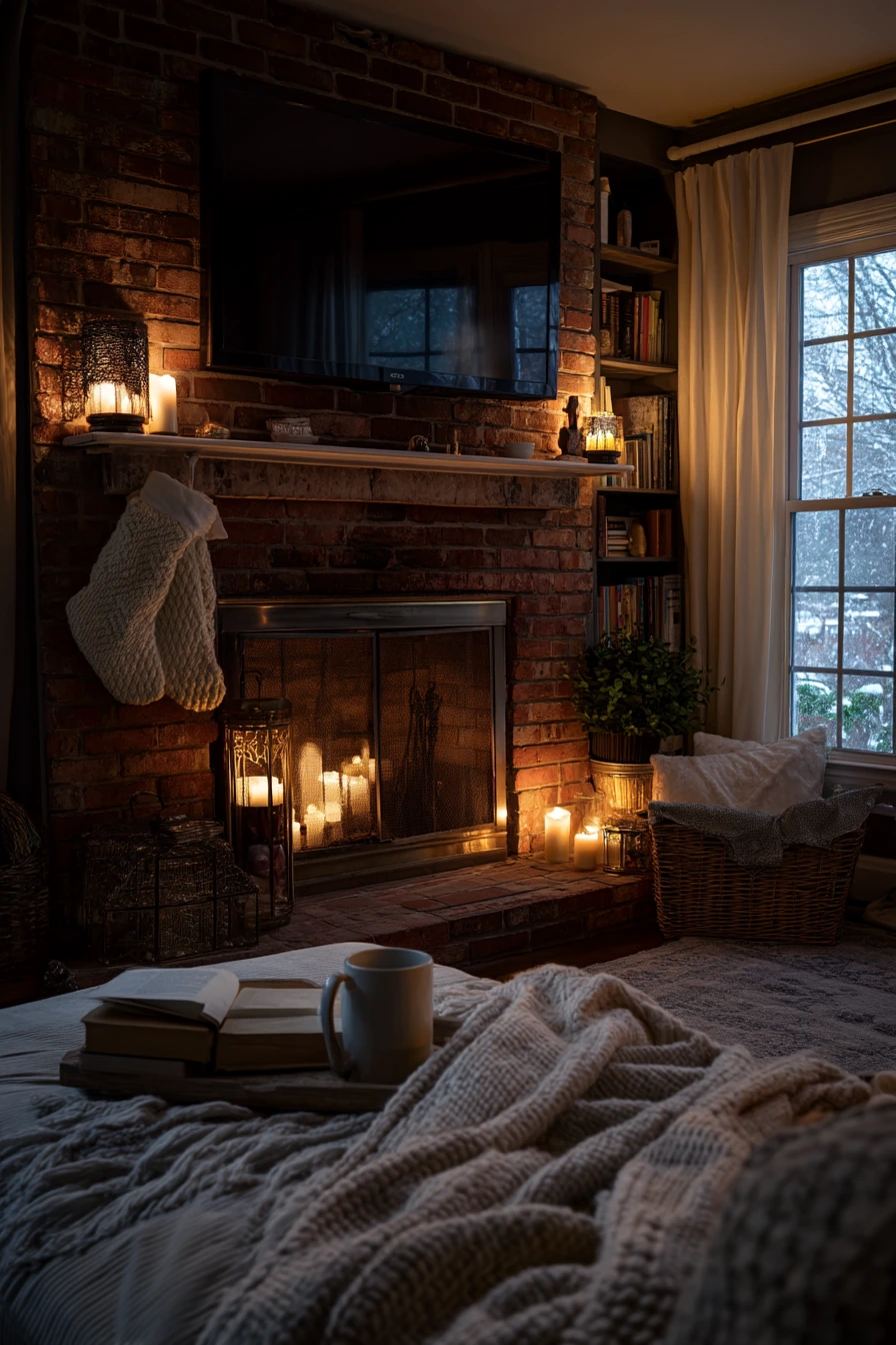 Cozy Winter TV Over Fireplace Styling