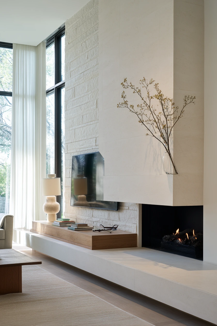 Minimalist Media Wall with Fireplace