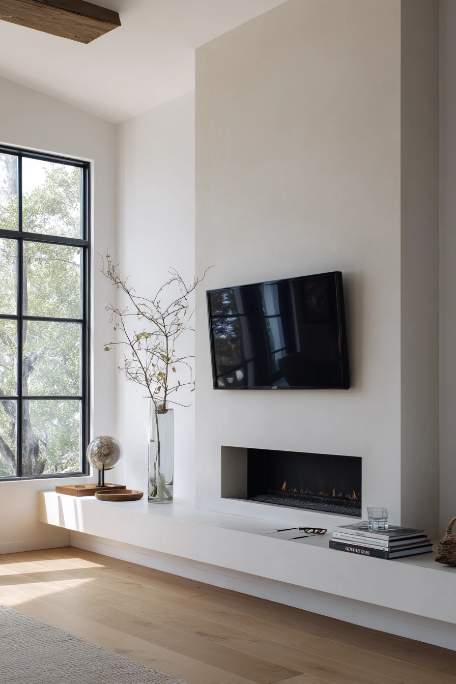 Minimalist Media Wall with Fireplace