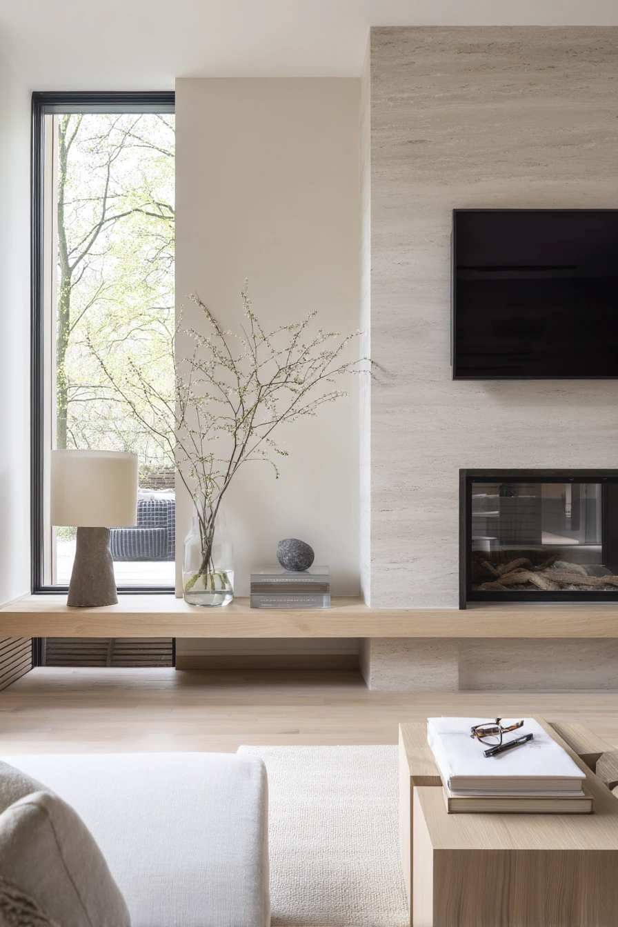 Minimalist Media Wall with Fireplace