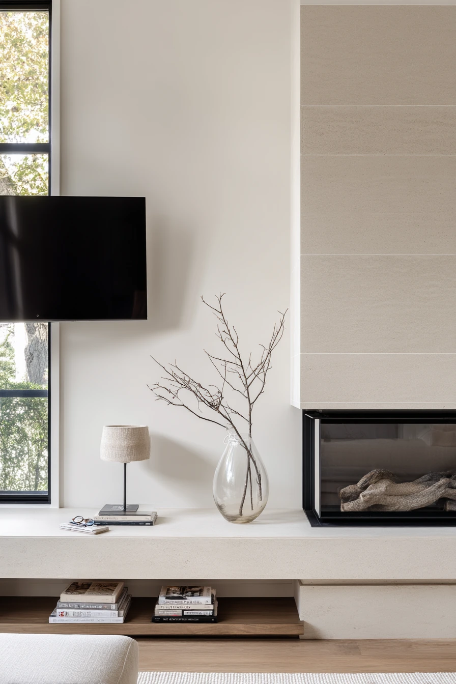 Minimalist Media Wall with Fireplace