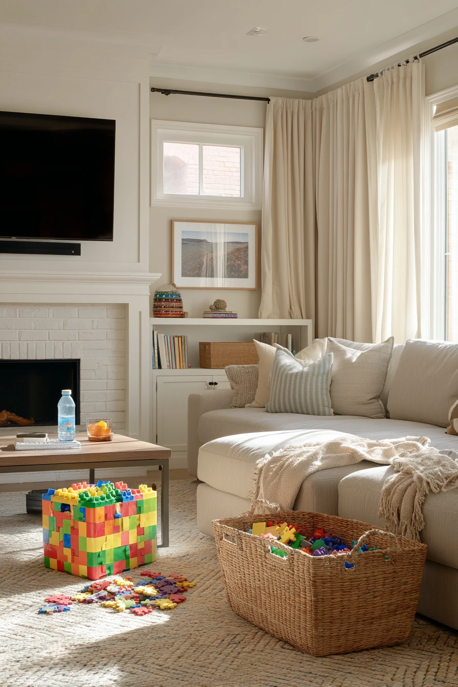 Kid-Friendly Bonus Room Fireplace TV