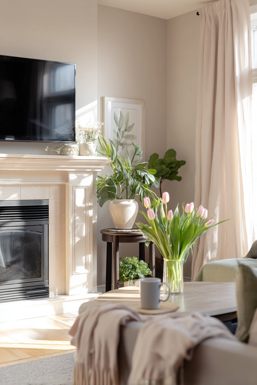 Seasonal Spring Refresh Around Fireplace TV