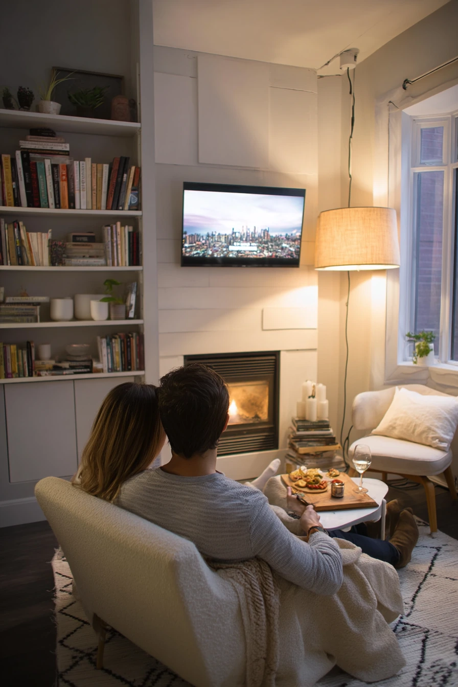 Small-Space Apartment TV Over Fireplace