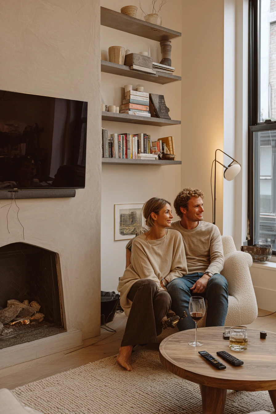 Small-Space Apartment TV Over Fireplace