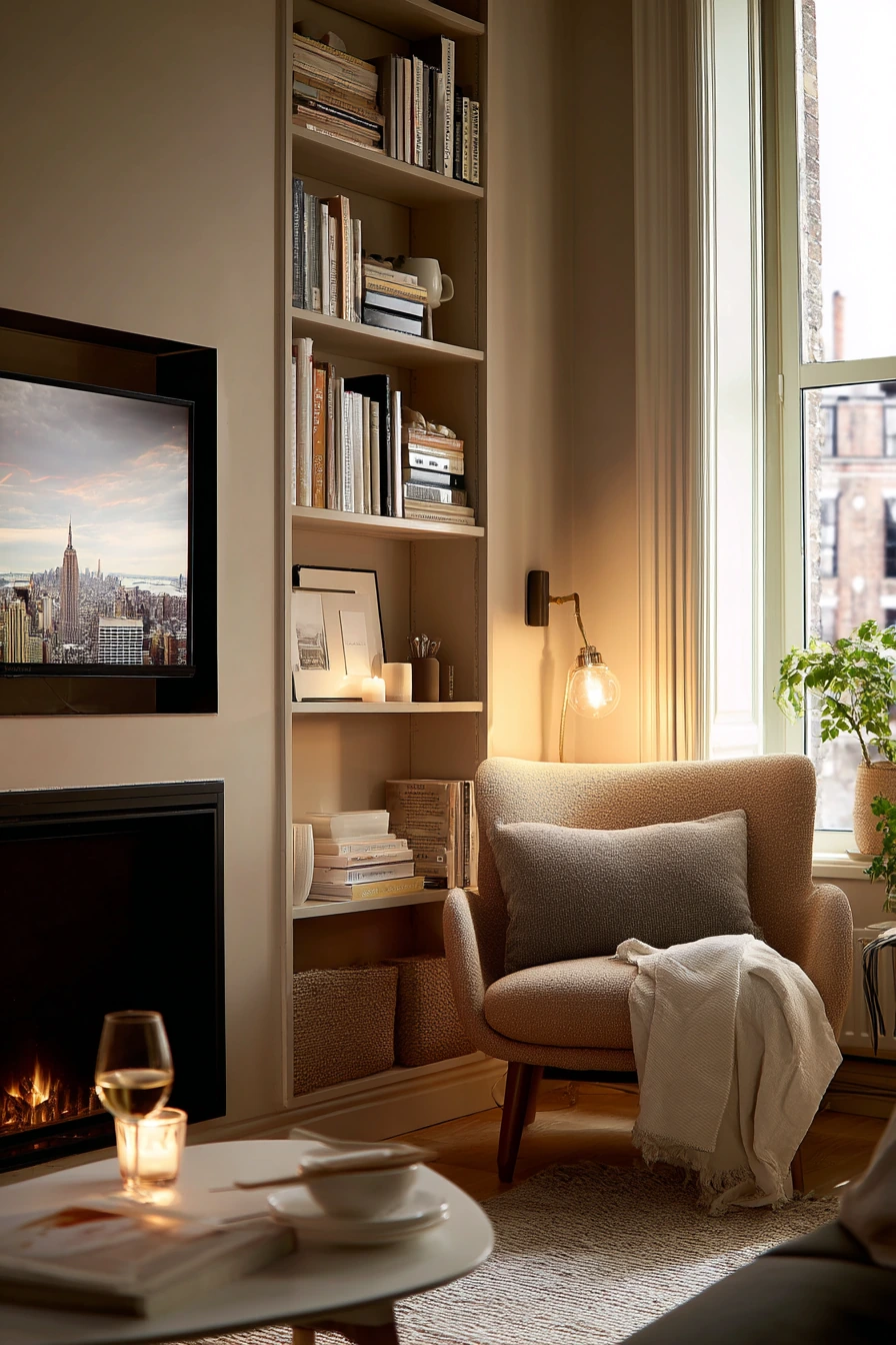 Small-Space Apartment TV Over Fireplace