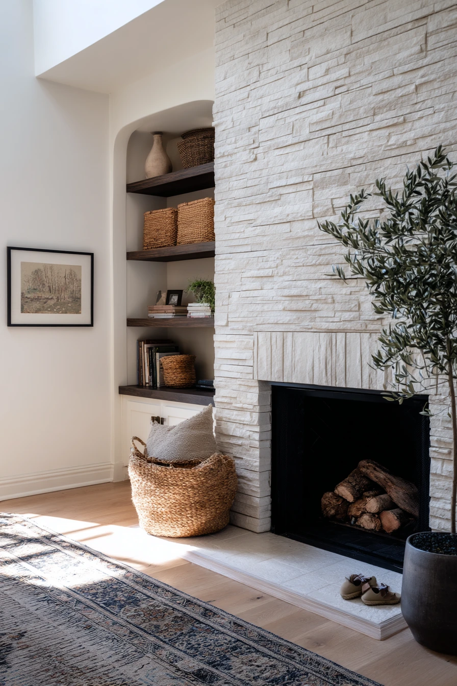 Renovated Fireplace with Shelf Storage