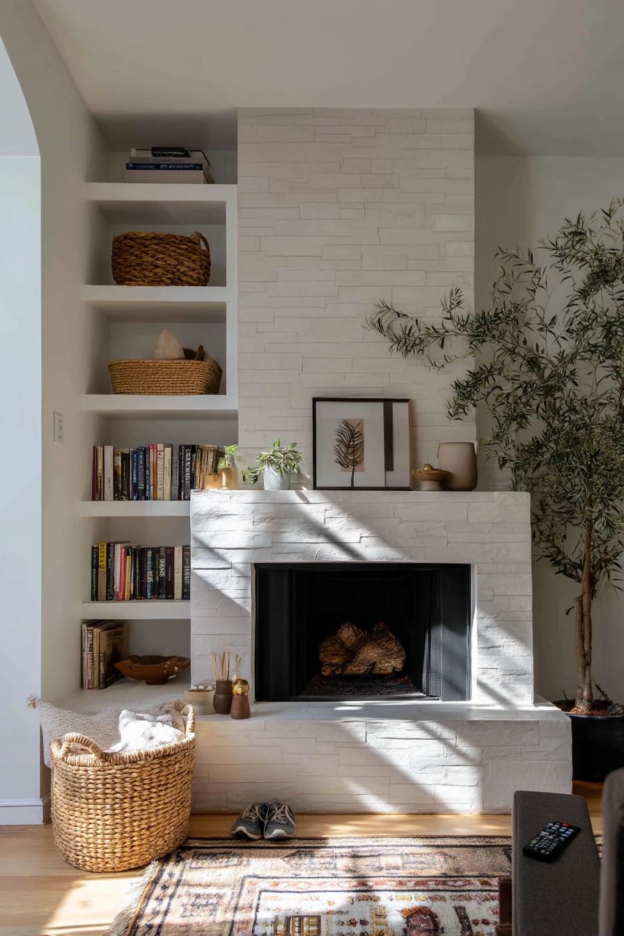 Renovated Fireplace with Shelf Storage