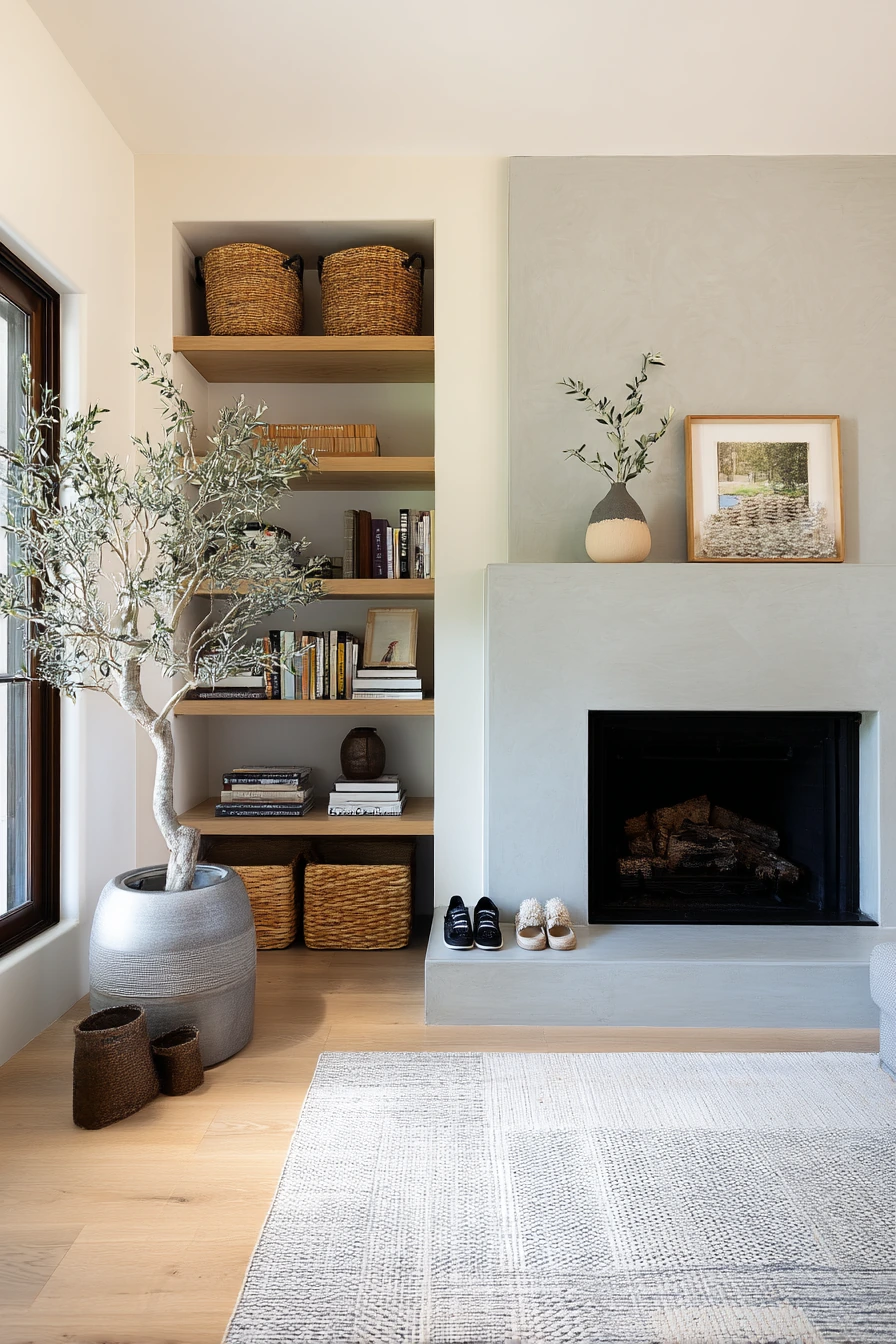 Renovated Fireplace with Shelf Storage