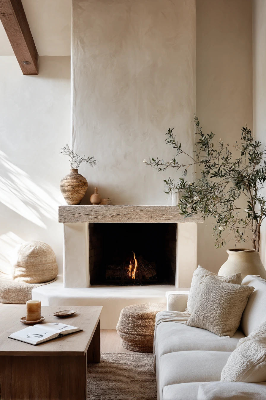 Neutral Organic Fireplace Nook