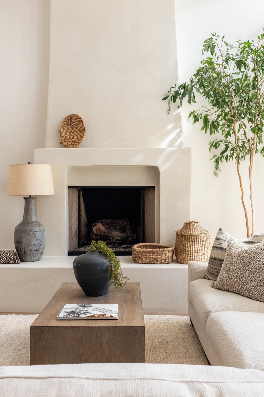 Neutral Organic Fireplace Nook