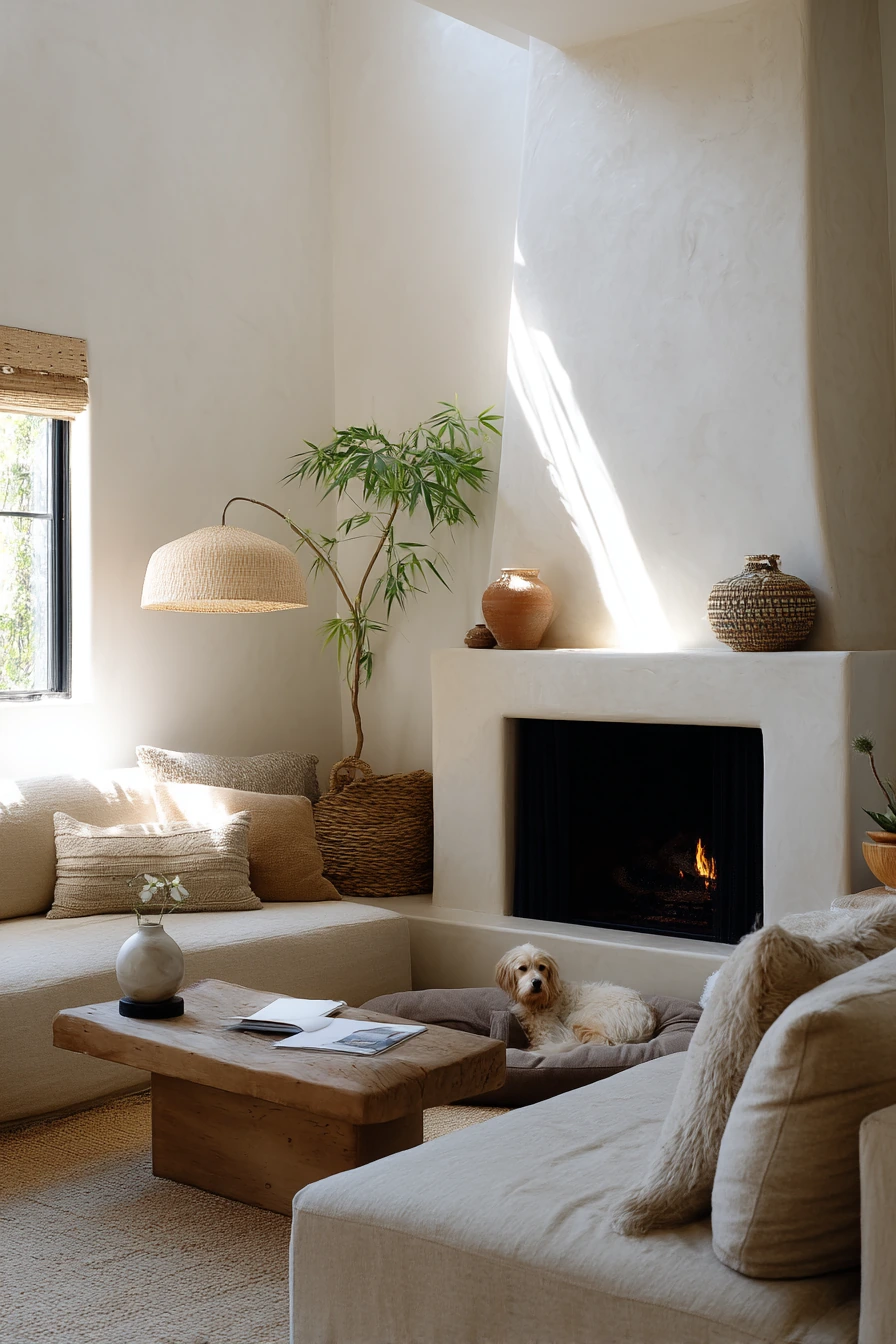 Neutral Organic Fireplace Nook