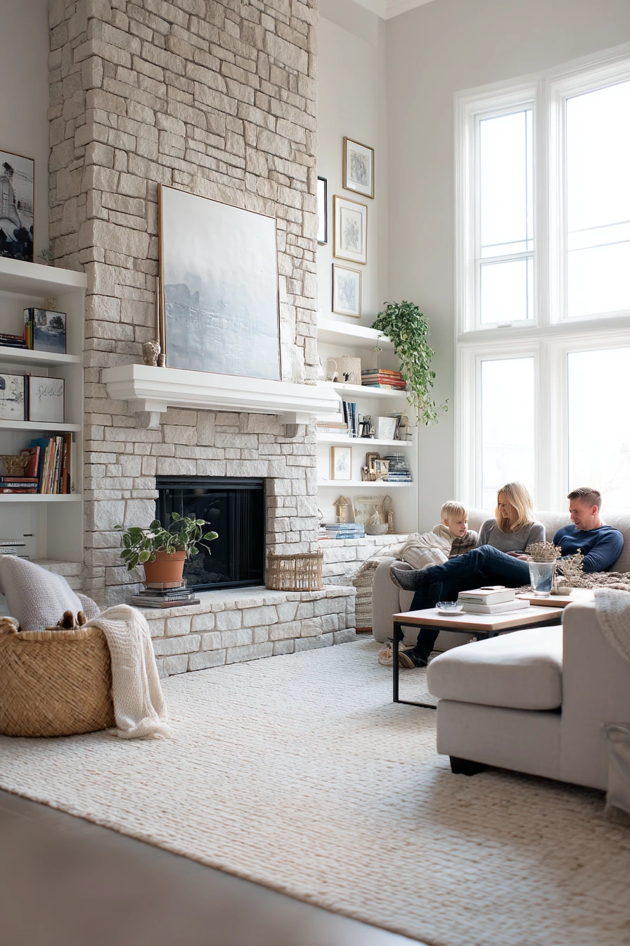 Family Room with a Grounded Two-Story Hearth
