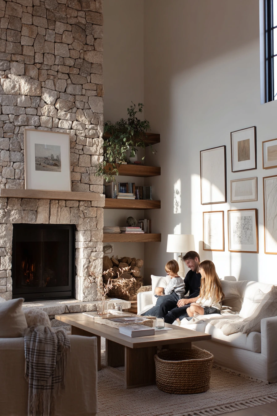 Family Room with a Grounded Two-Story Hearth