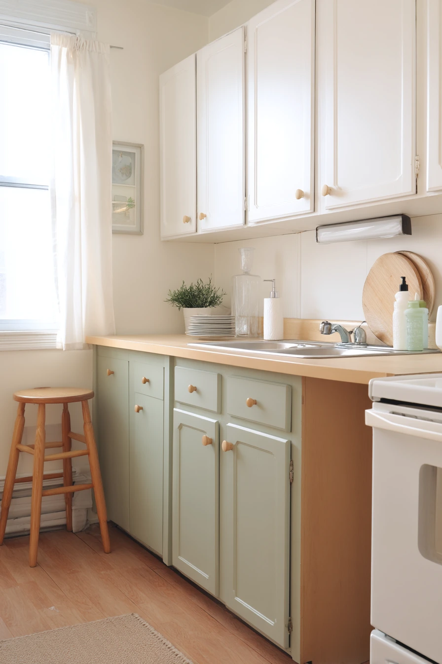 Sage Lower Cabinets for a Renter-Friendly Refresh