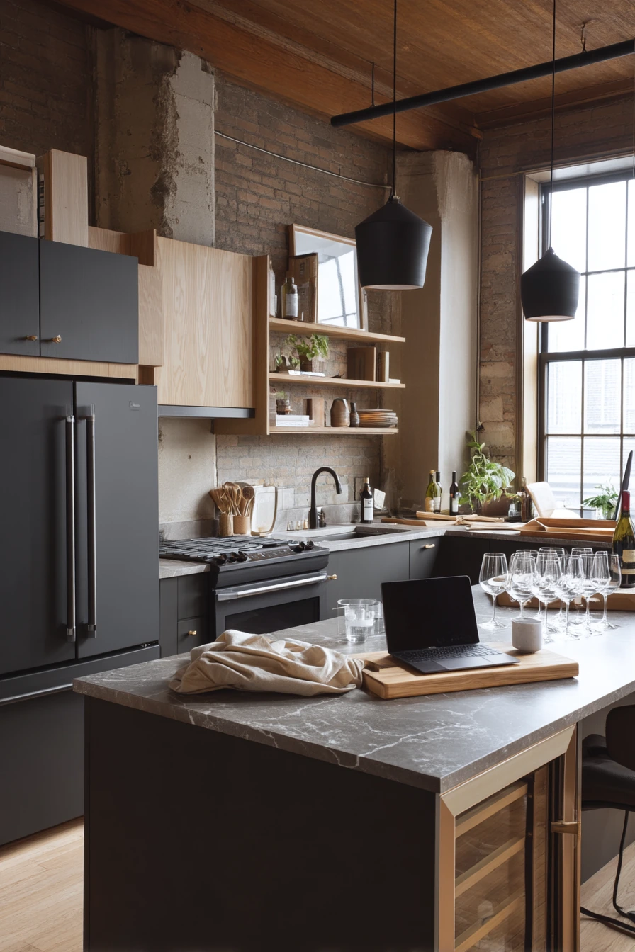 Charcoal and Maple in an Open-Plan Loft