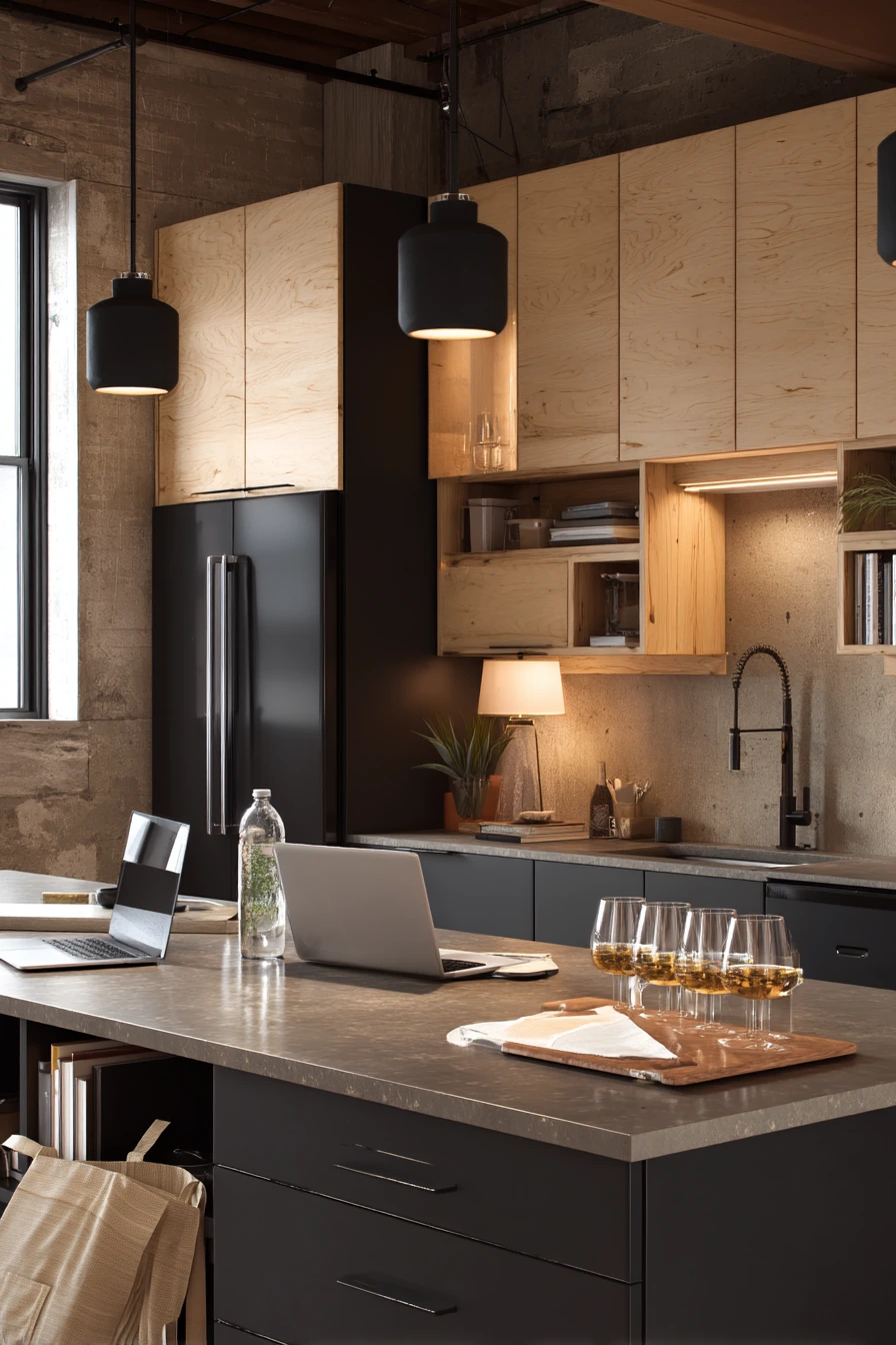 Charcoal and Maple in an Open-Plan Loft
