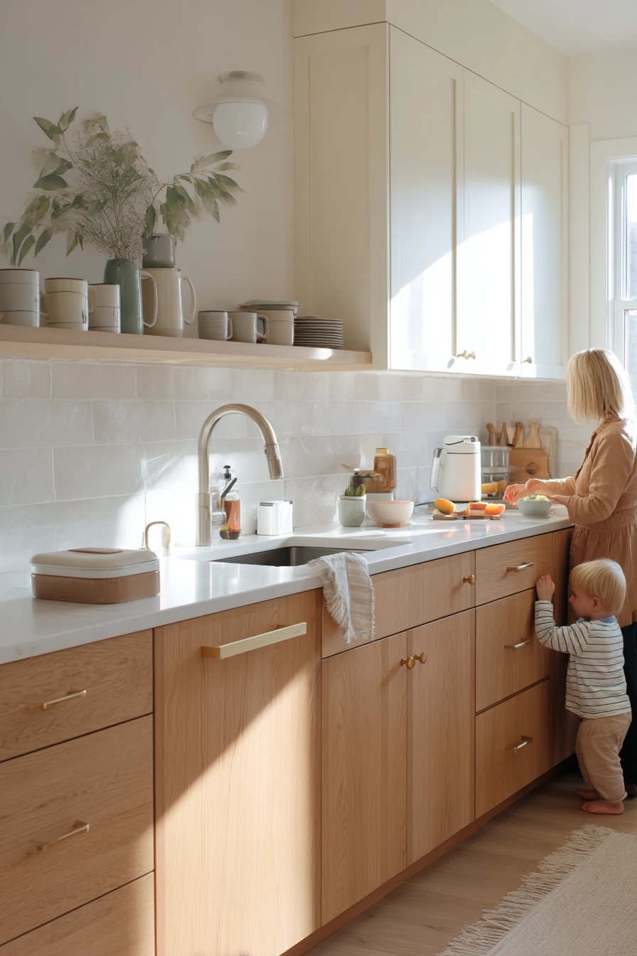Oak Base, Cream Upper in a Busy Family Kitchen