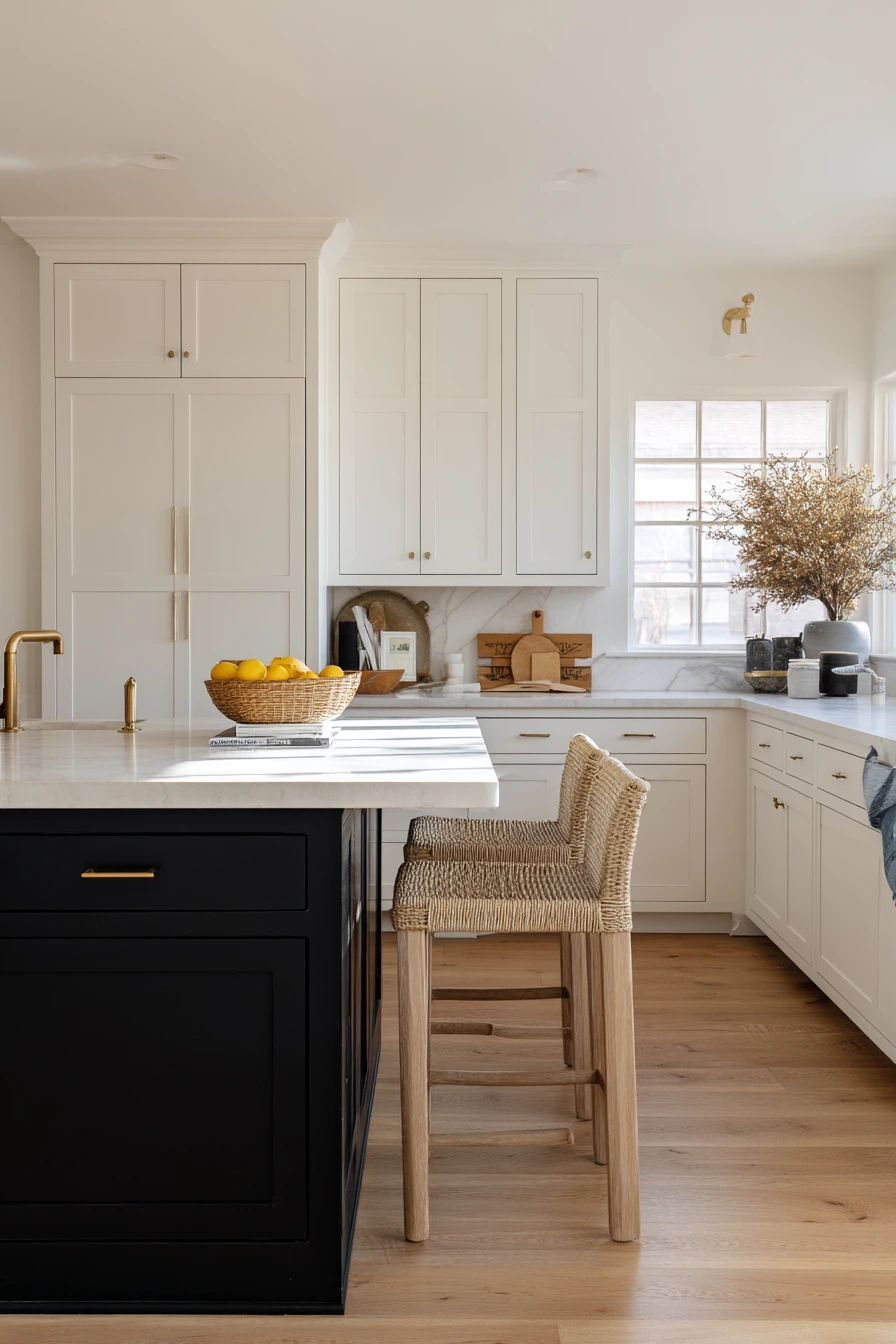 Black Island, White Cabinets in a Farmhouse Remodel