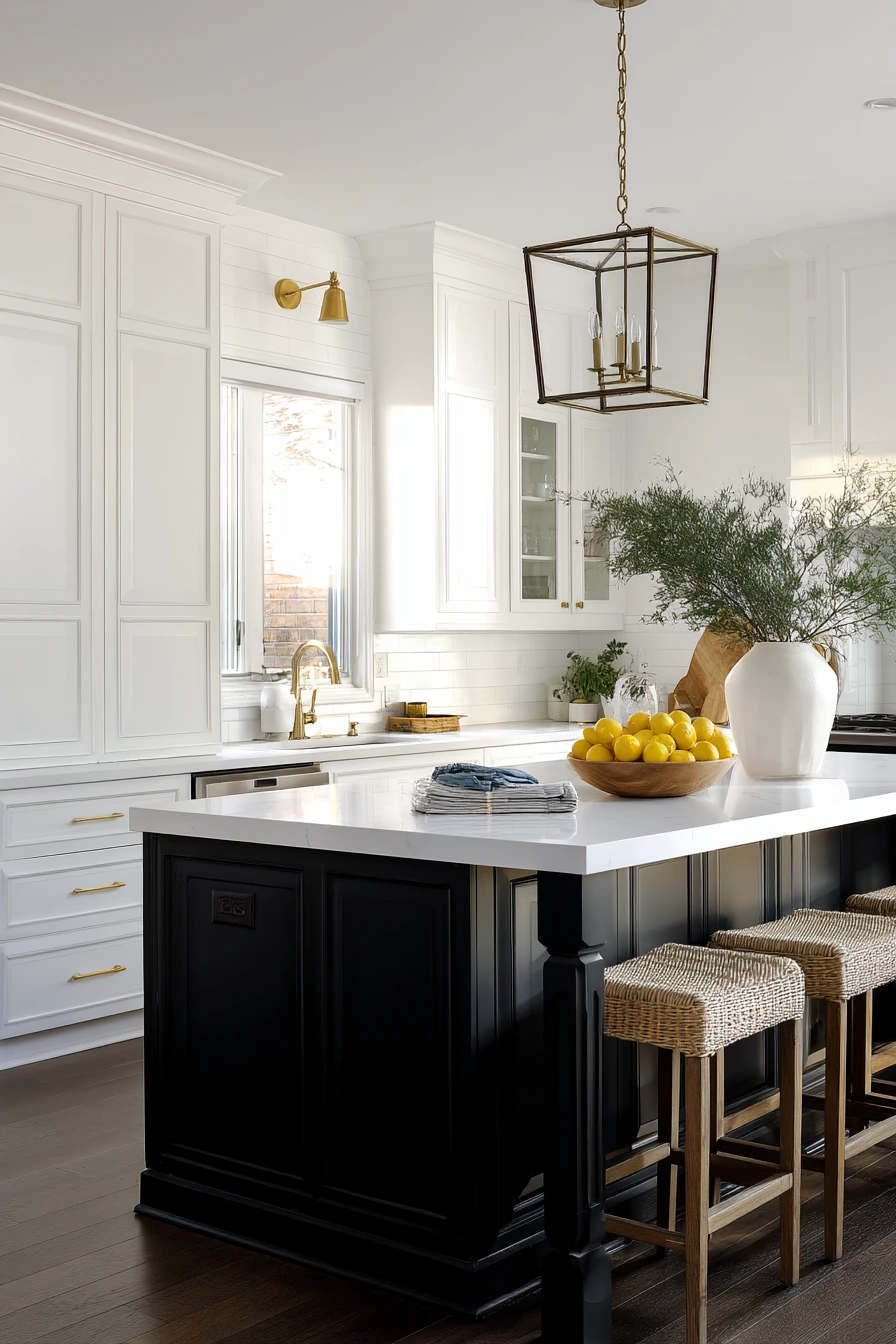 Black Island, White Cabinets in a Farmhouse Remodel