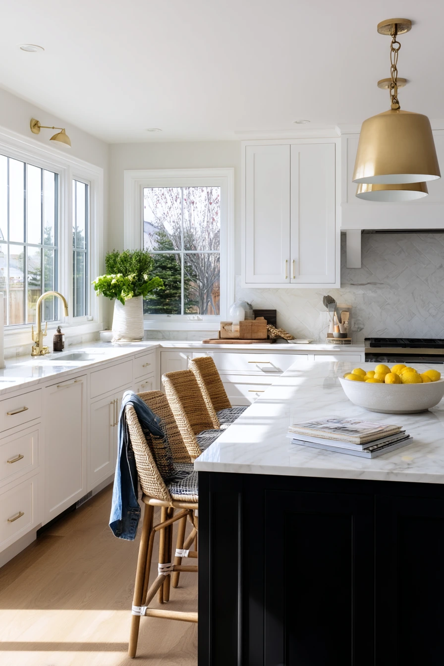 Black Island, White Cabinets in a Farmhouse Remodel