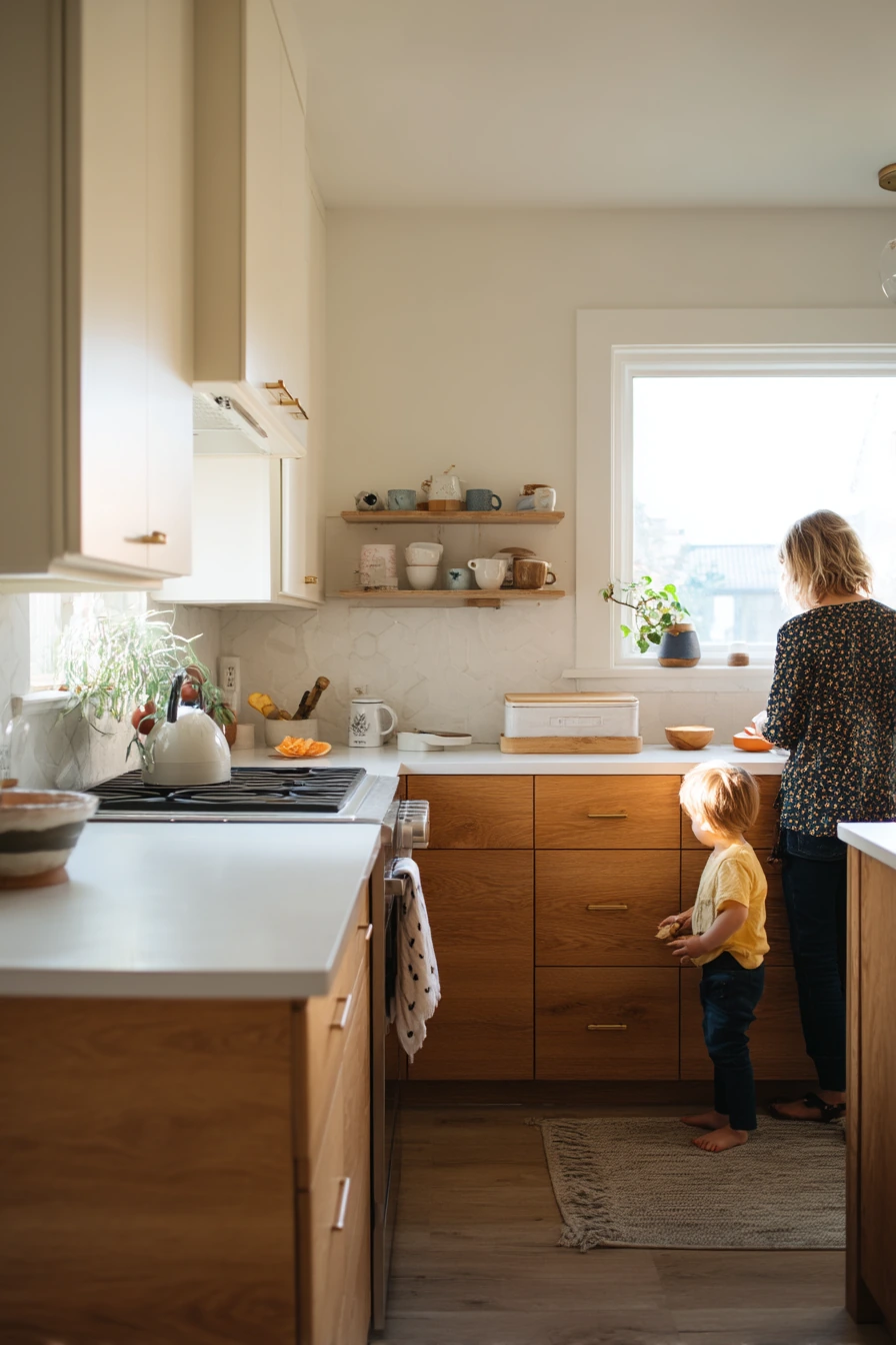 Oak Base, Cream Upper in a Busy Family Kitchen