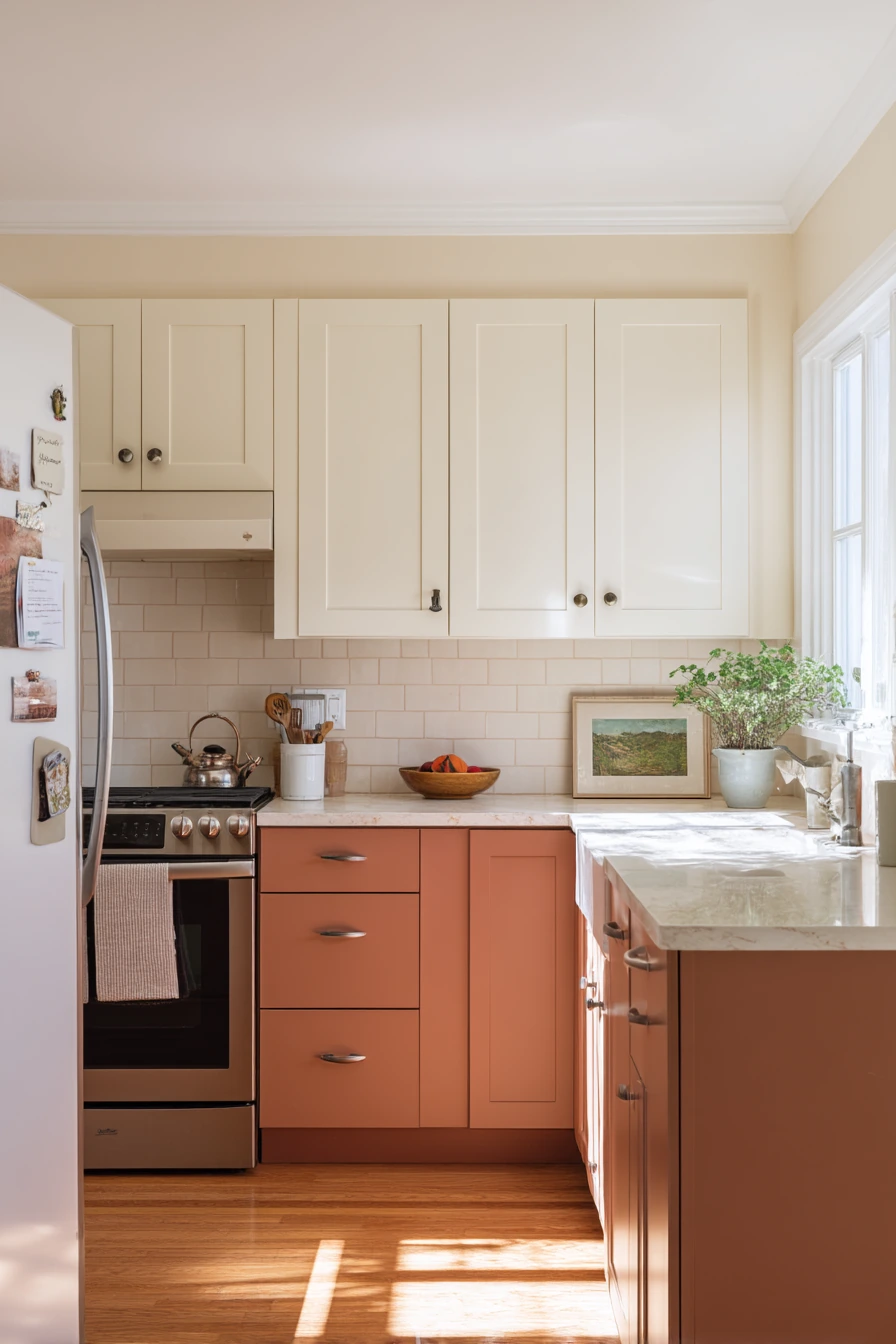 Terracotta Accents with Cream Cabinets for a Warm Update