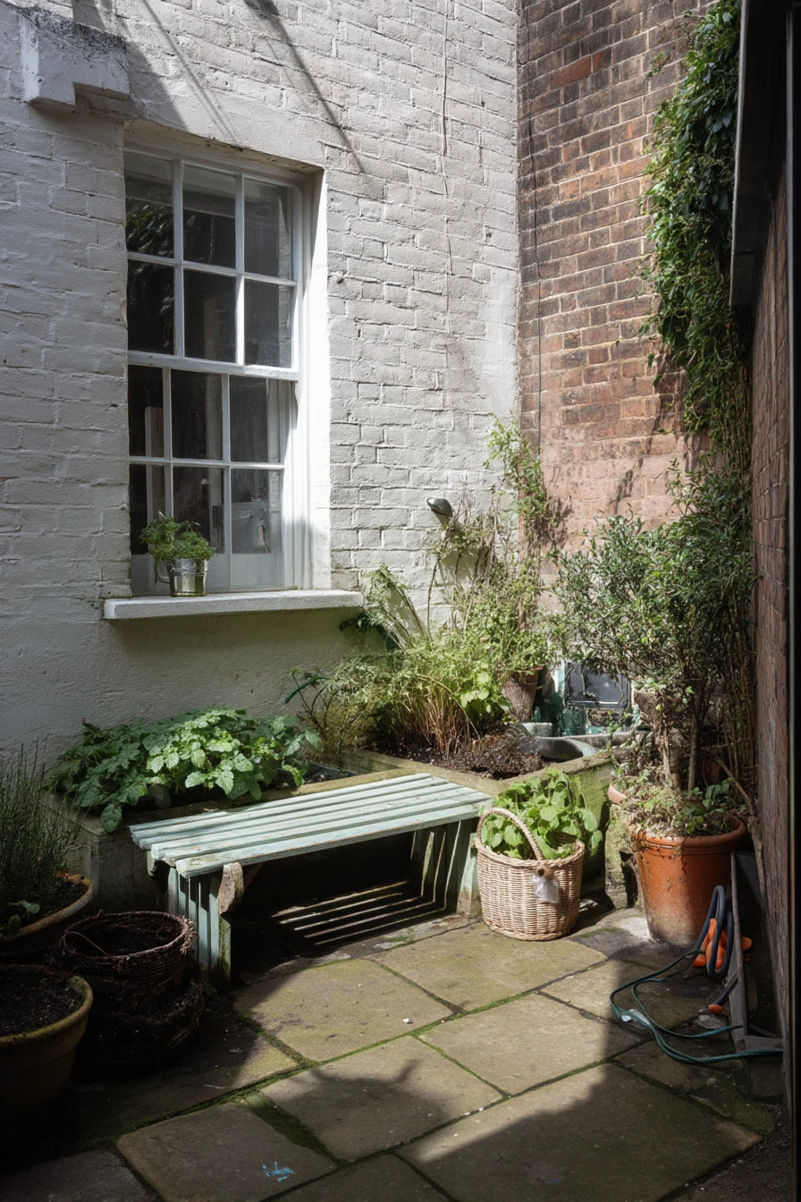 Tiny Courtyard Garden with a Kid's Play Basket