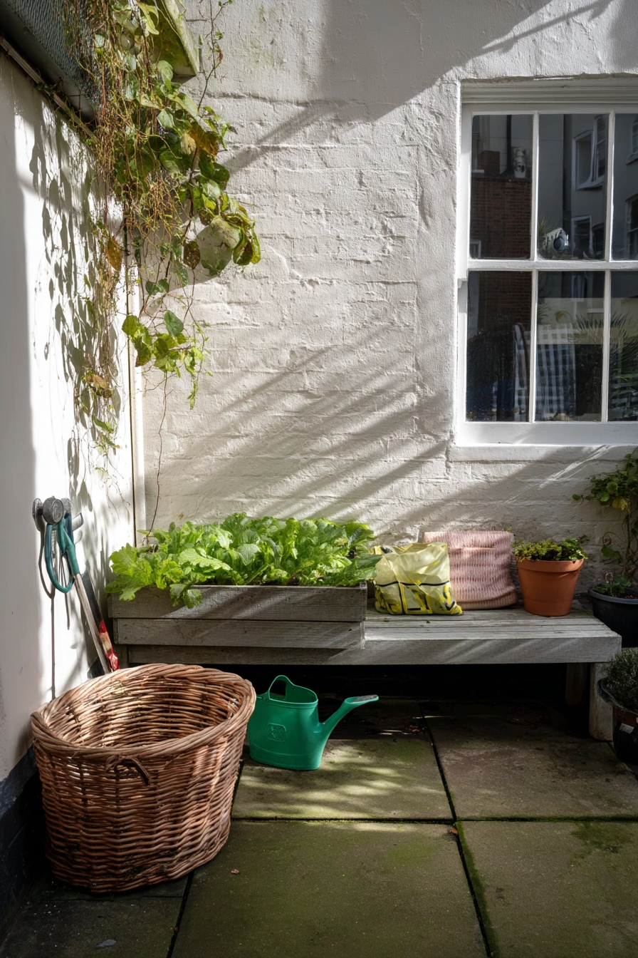 Tiny Courtyard Garden with a Kid's Play Basket