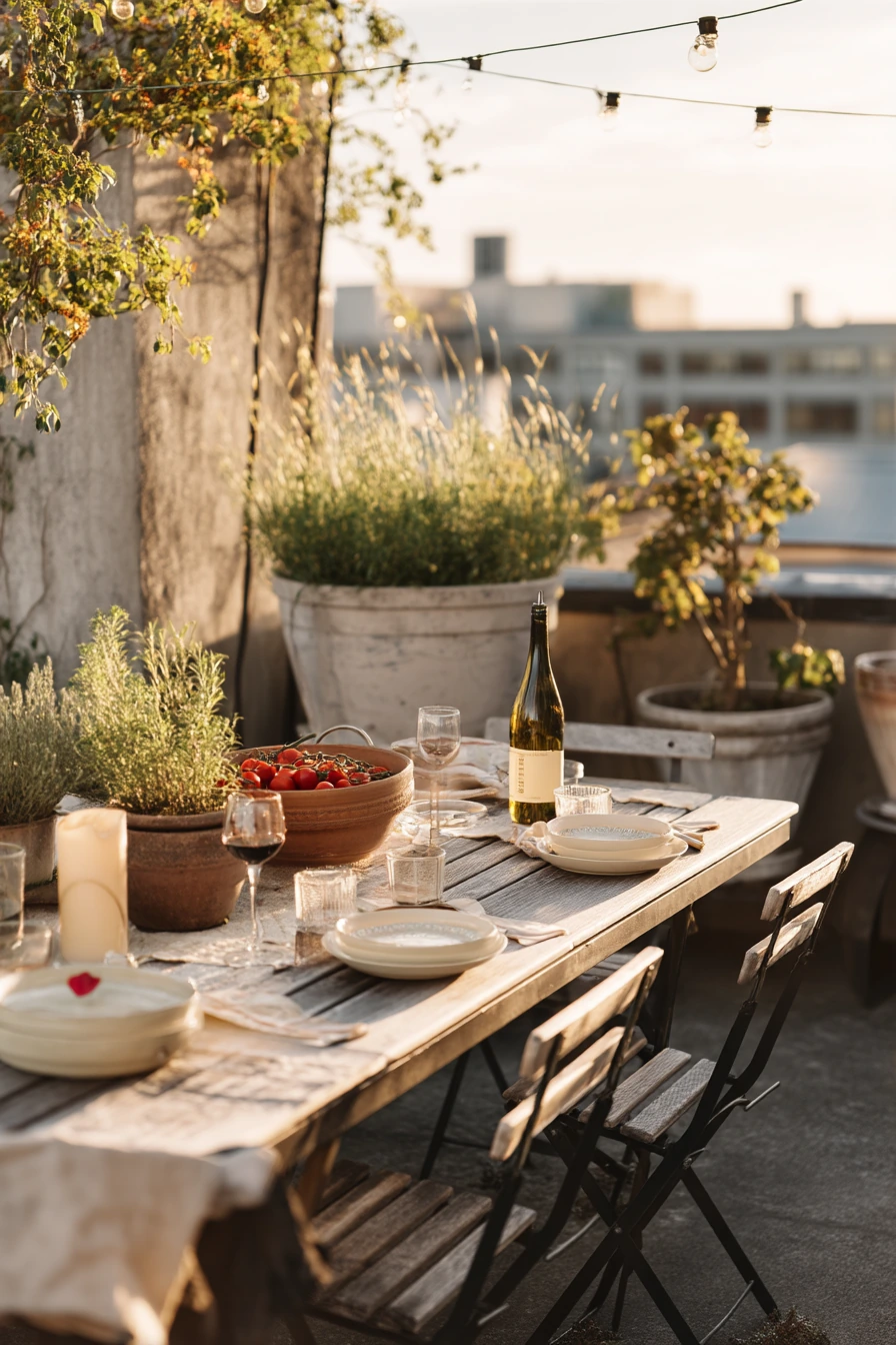Rooftop Garden Dinner Setup for Friends